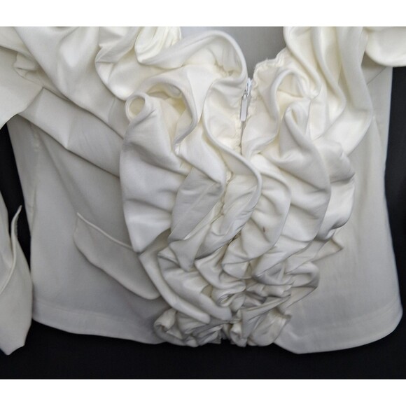 Samuel Dong Womens Zipper Wired Ruffled Cuffed Long Sleeve Jacket Cream Sz L - Picture 3 of 8